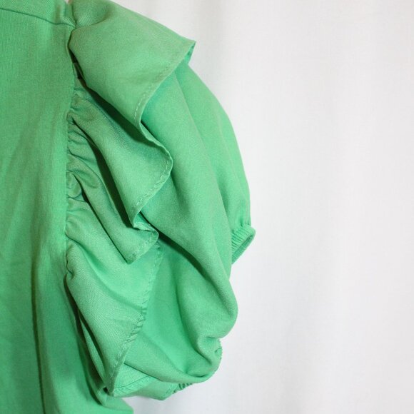 ZARA Emerald Green Cropped Puff Ruffle Short Sleeve Pullover Top T-Shirt - Small - Picture 4 of 7